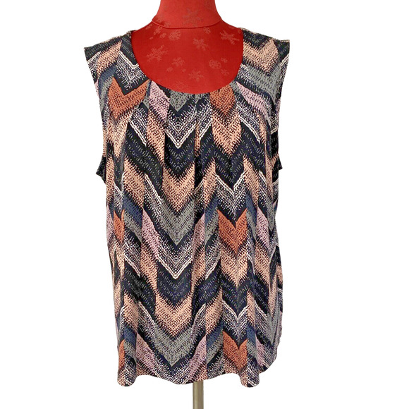 Jones Studio Sleeveless Tank Top Blouse Multicolor Black Peach Pink XL Stretch - Picture 1 of 9